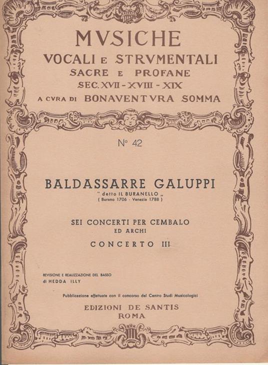Sei concerti per cembalo ed archi. Concerto III - Baldassarre Galuppi - copertina
