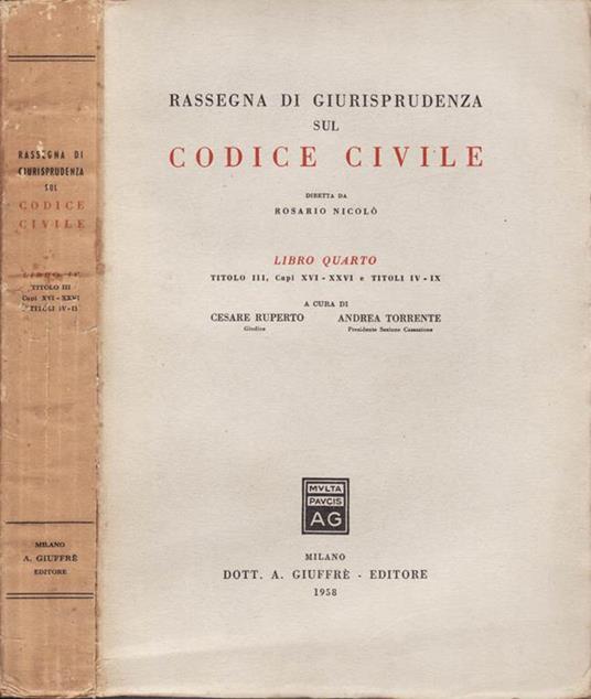 Rassegna di giurisprudenza sul codice civile (vol. Iv) - Rosario Nicolò - copertina
