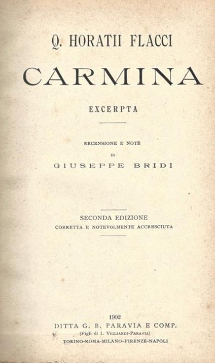 Carmina excerpta - Q. Flacco Orazio - copertina