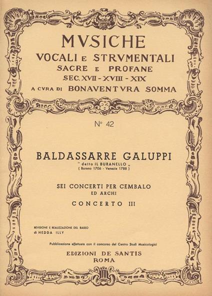 Sei concerti per cembalo ed archi. Concerto III - Baldassarre Galuppi - copertina