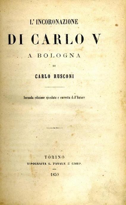L' Incoronazione di Carlo V a Bologna - Carlo Rusconi - copertina