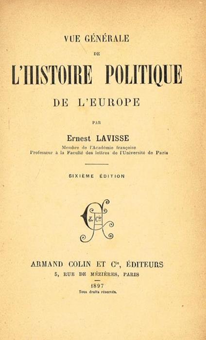 Vue generale de l'histoire politique de l'europe - Ernest Lavisse - copertina