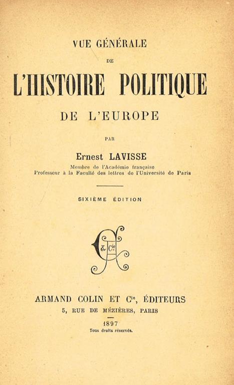 Vue generale de l'histoire politique de l'europe - Ernest Lavisse - copertina