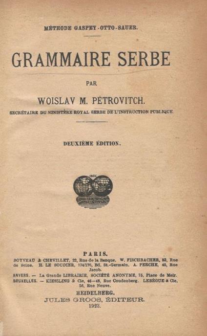 Grammaire Serbe - Woislav M. Petrovitch - copertina