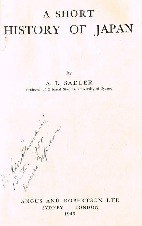 A short history of japan - A. L. Sadler - copertina