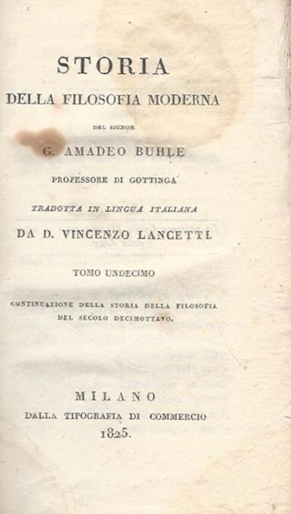 Storia della filosofia moderna, tomo undicesimo - G. A. Buhle - copertina