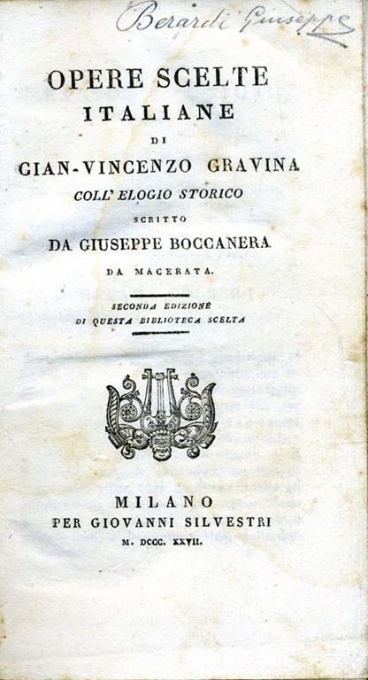 Opere Scelte Italiane - Gianvincenzo Gravina - copertina