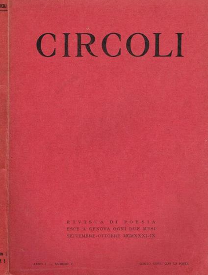 Circoli Anno I N. V. Rivista di Poesia - Adriano Grande - copertina