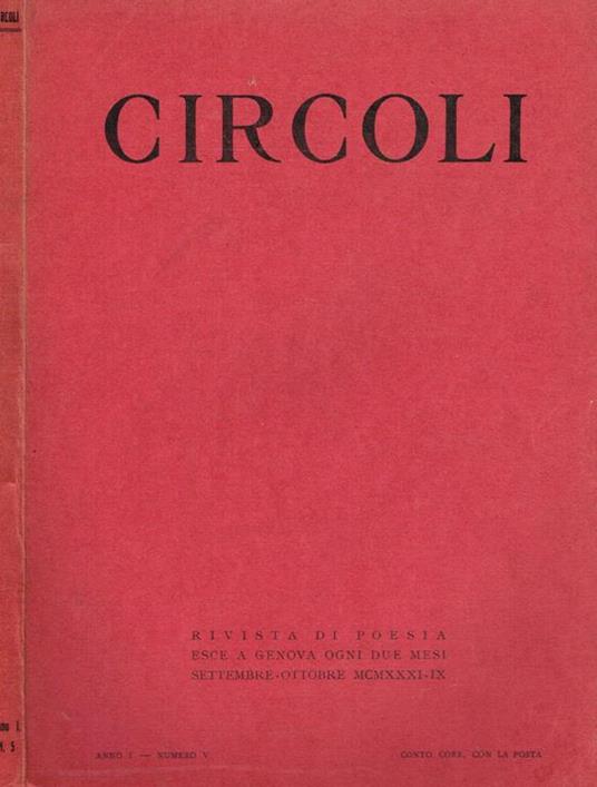 Circoli Anno I N. V. Rivista di Poesia - Adriano Grande - copertina