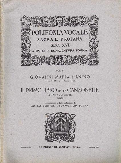 Il Primo Libro delle Canzonette a tre Voci Miste (1593) - Giovanni Maria Nanino - copertina