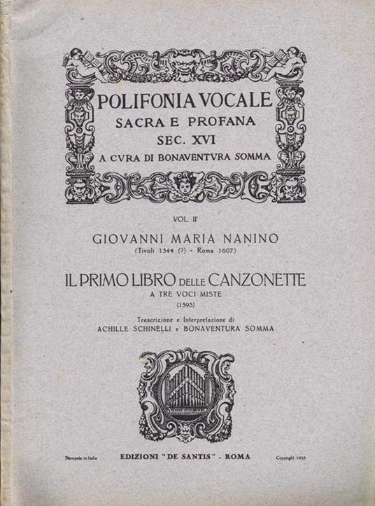 Il Primo Libro delle Canzonette a tre Voci Miste (1593) - Giovanni Maria Nanino - copertina
