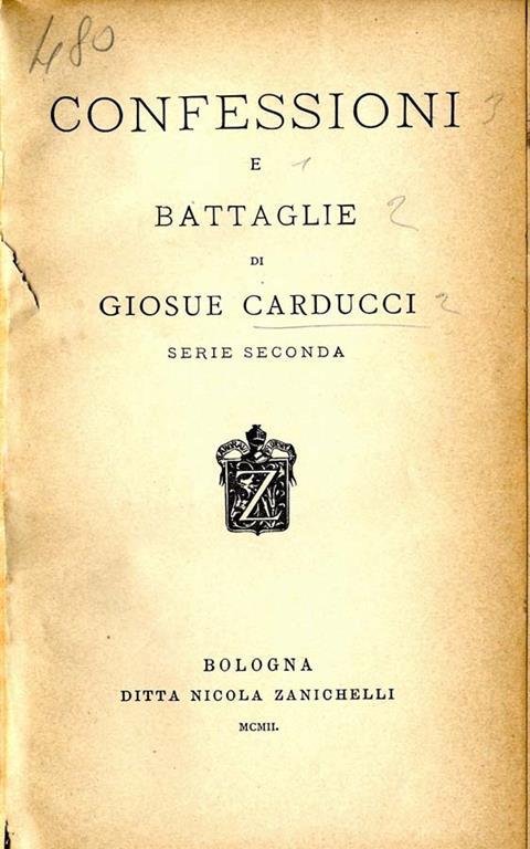 Confessioni e Battaglie - Giosuè Carducci - copertina