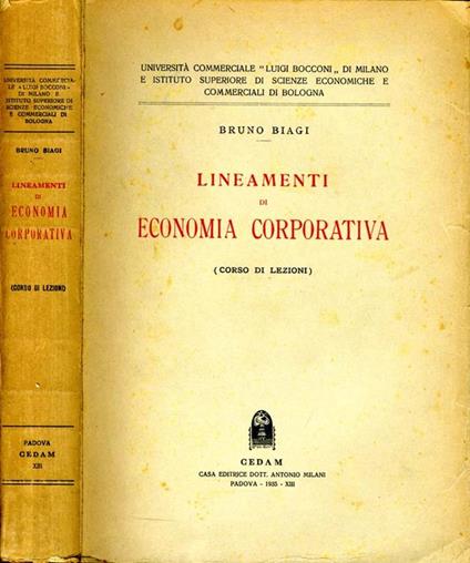 Lineamenti di Economia Corporativa. Corso di lezioni - Bruno Biagi - copertina