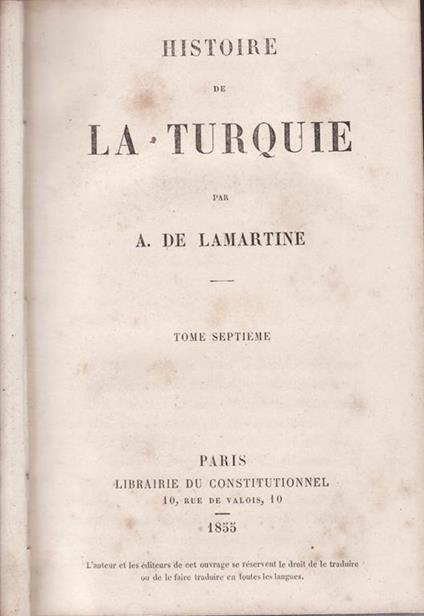 Histoire de la turquie (vol.VII) - Alphonse de Lamartine - copertina