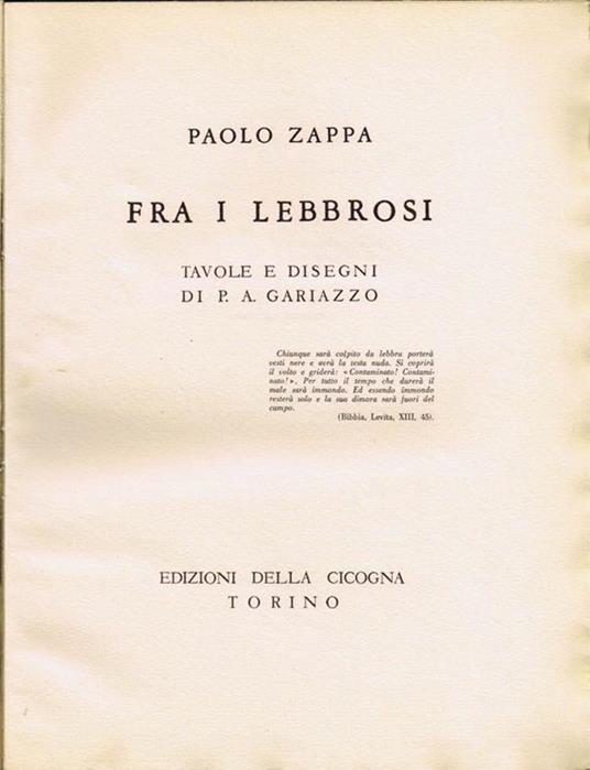 Fra i Lebbrosi - Paolo Zappa - copertina