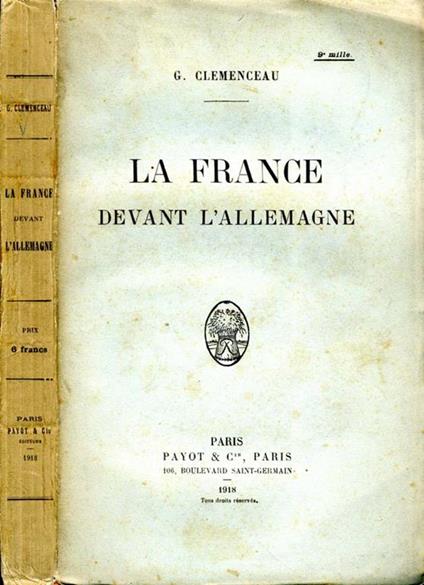 La France Devant L'Allemagne - Georges Clemenceau - copertina