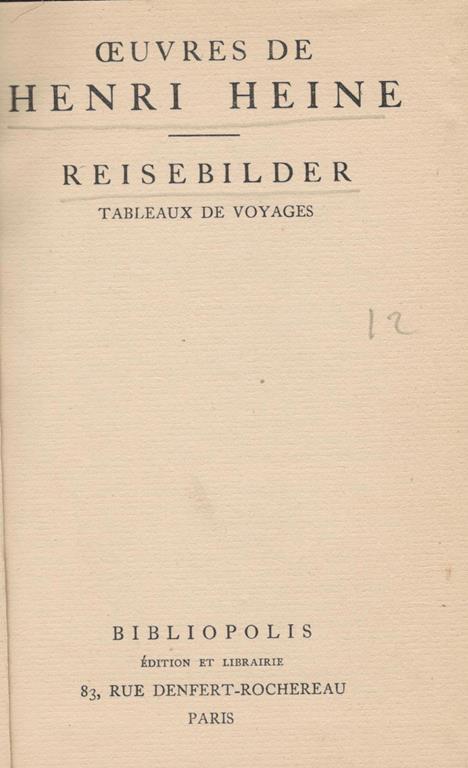 Reisebilder. Tableaux de voyages - Heinrich Heine - copertina