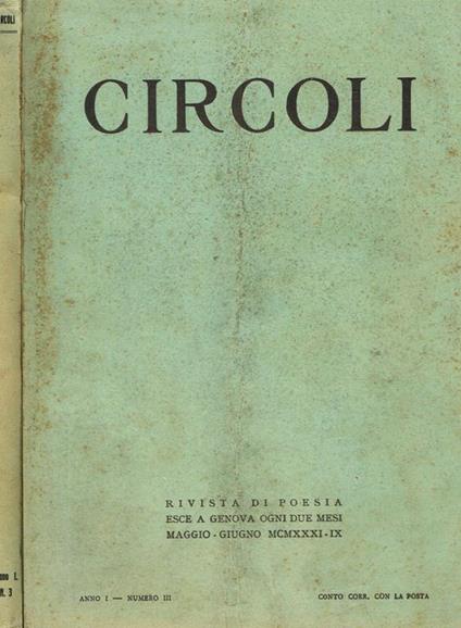Circoli Anno I N. III. Rivista di Poesia - Adriano Grande - copertina