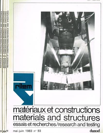 Materiaux et constructions, materials and structures. Essais et recherches, research and testing - copertina