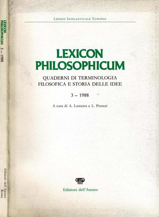 LeXIcon Philosophicum. Quaderni di terminologia filosofica e storia delle idee 3-1988 - copertina