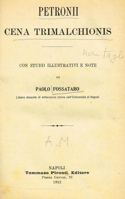 Cena Trimalchionis - Arbitro Petronio - copertina