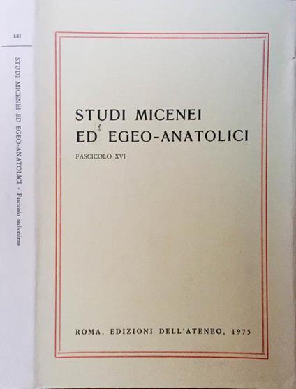 Studi Micenei ed Egeo-Anatolici FASCICOLO XVI VOL. LXI - copertina