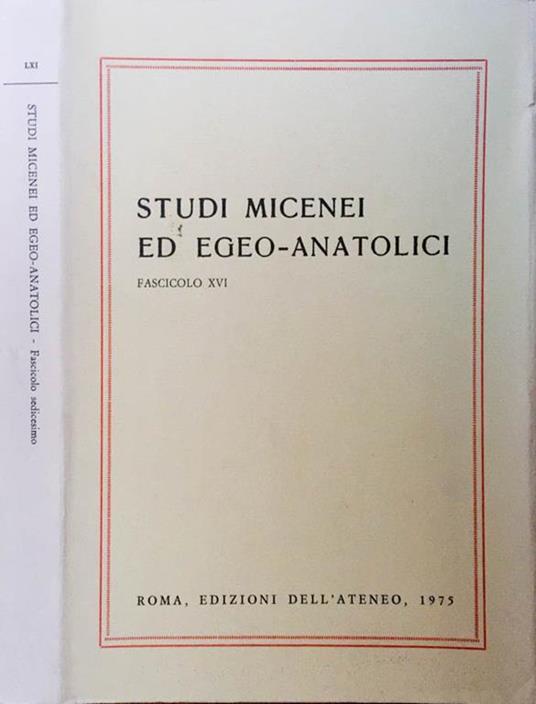 Studi Micenei ed Egeo-Anatolici FASCICOLO XVI VOL. LXI - copertina