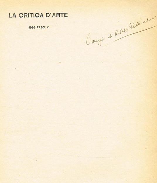 La Critica D'Arte Fasc.V - Rodolfo Pallucchini - copertina