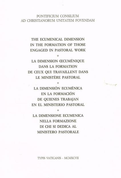 La dimensione ecumenica nella formazione di chi si dedica al ministero pastorale - copertina