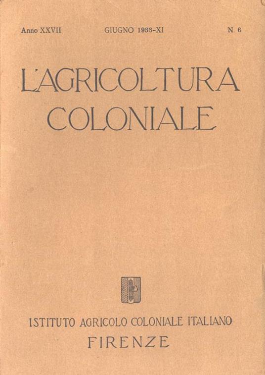 L' agricoltura coloniale-Anno XXVII n. 6 - copertina
