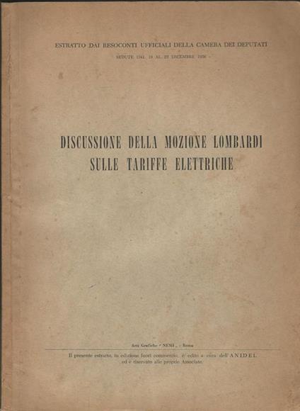 Discussione della mozione Lombardi sulle tariffe elettriche - copertina