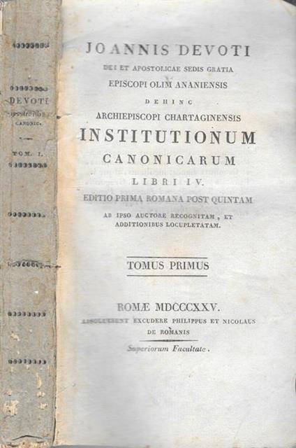 Institutionum Canonicarum - Giovanni Devoti - copertina