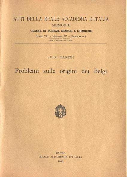 Problemi sulle origini dei Belgi - Luigi Pareti - copertina