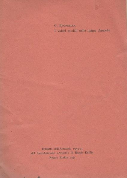 I valori modali nelle lingue classiche - Giusto Pecorella - copertina