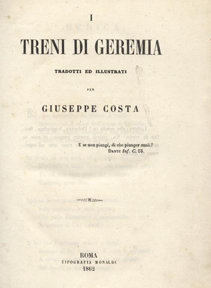 I treni di Geremia. Libera traduzione del Libro di Rut due volumi - Giuseppe Costa - copertina