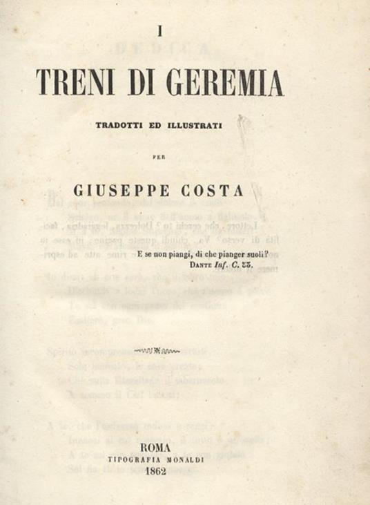 I treni di Geremia. Libera traduzione del Libro di Rut due volumi - Giuseppe Costa - copertina