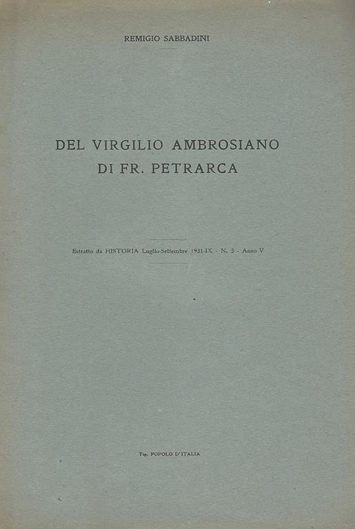 Del Virgilio Ambrosiano di Fr. Petrarca - Remigio Sabbadini - copertina