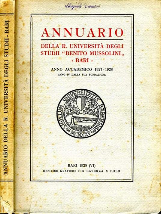 Annuario. Della R.Università Degli Studi ''Benito Mussolinì' - copertina