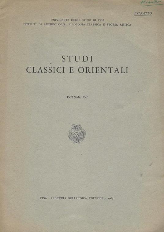 Studi Classici e Orientali Volume XII - Ignazio Cazzaniga - copertina