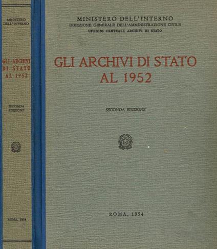 Gli archivi di stato al 1952 - copertina