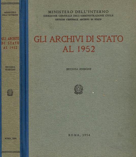 Gli archivi di stato al 1952 - copertina