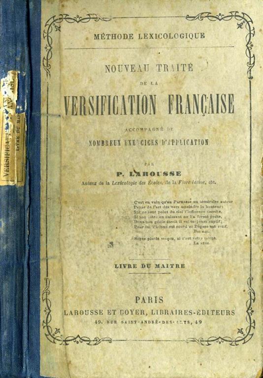 Nouveau Traité De La Versification Francaise - Pierre Larousse - copertina