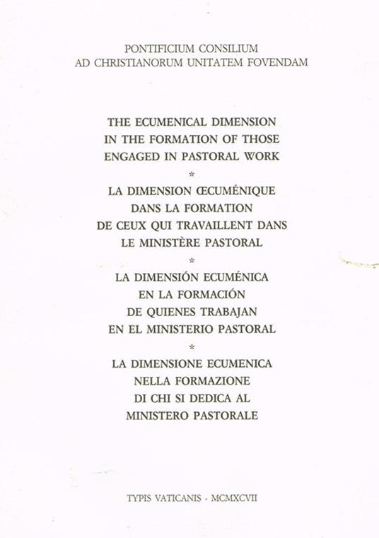 La dimensione ecumenica nella formazione di chi si dedica al ministero pastorale - copertina