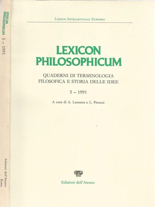 Lexicon Philosophicum. Quaderni di terminologia Filosofica e Storia delle idee Vol. 5 - copertina