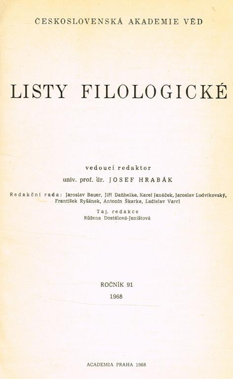Listy Filologické - Josef Hrabak - copertina