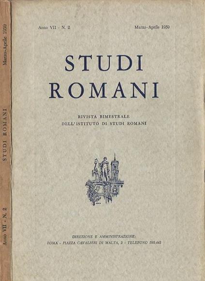 Studi romani, anno VII-N. 2. Rivista trimestrale dell'Istituto di Studi Romani - copertina