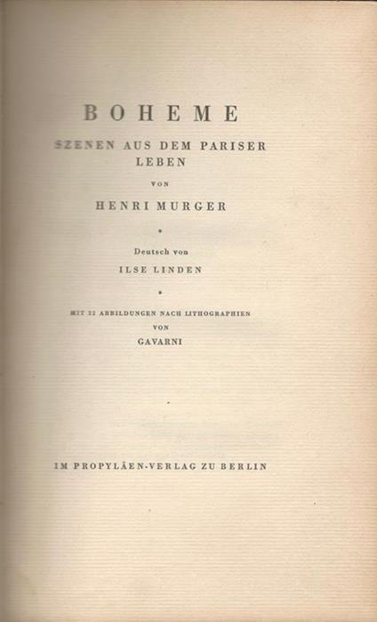 Boheme. szenen aus dem pariser leben - Henry Murger - copertina