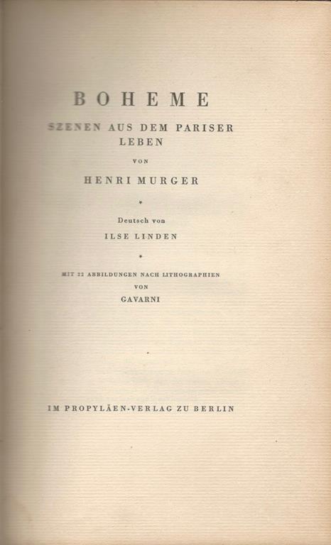 Boheme. szenen aus dem pariser leben - Henry Murger - copertina