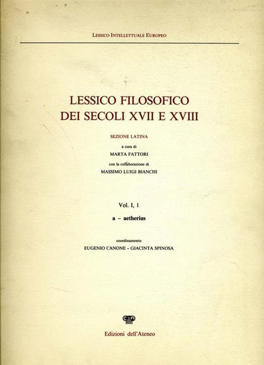 Lessico Filosofico dei Secoli XVII e XVIII - copertina