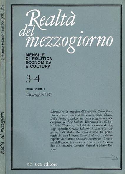 Realtà del Mezzogiorno Anno VII N. 3-4. Mensile di Politica Economica e Cultura - copertina